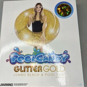 Pool Candy Inflatable 48 Inch Holographic Gold Glitter Beach And Pool Jumbo Tube